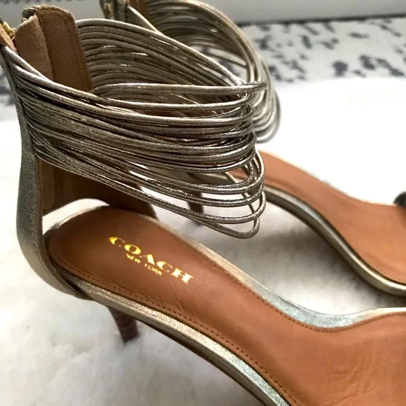 NWT COACH Manya Super Soft Dress Sandals Gold kitten heal size 6.5 metallic - Picture 8 of 11